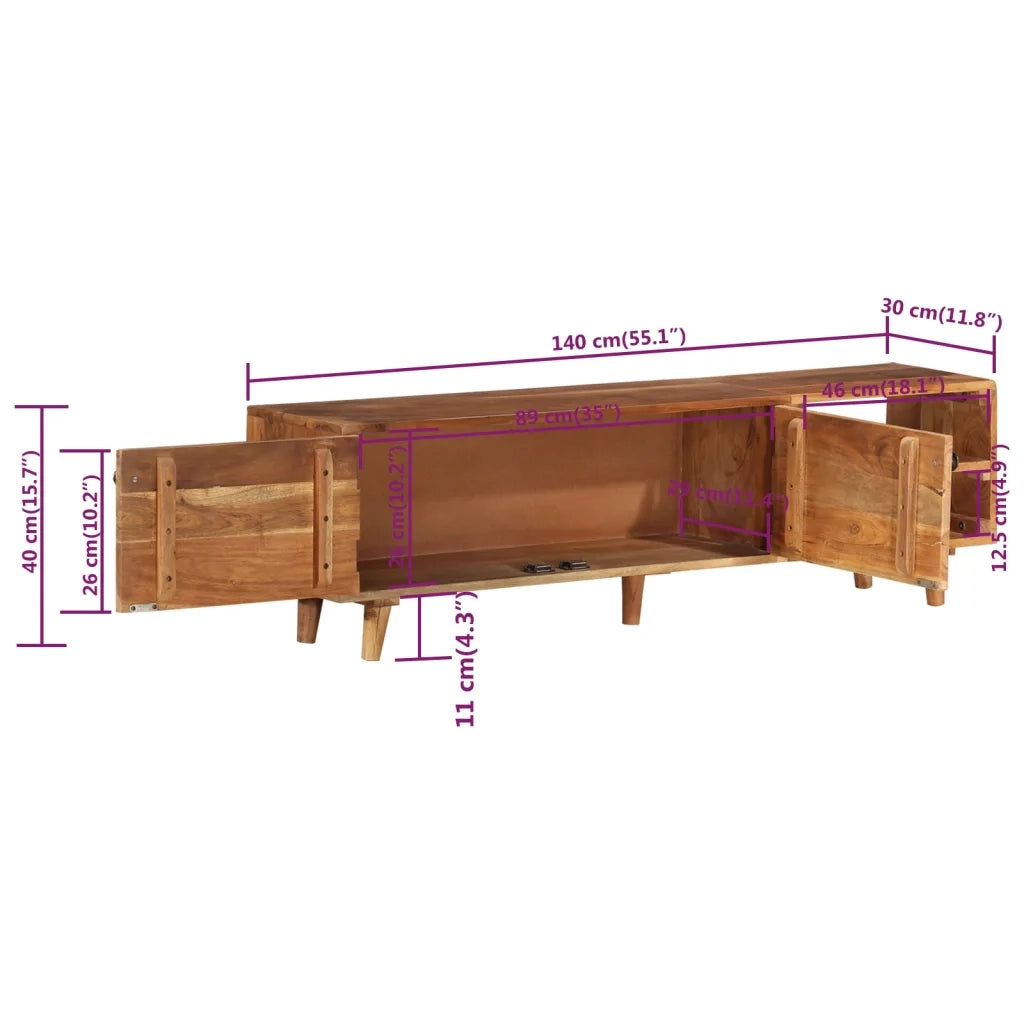 Mobile TV Massello di Acacia con Finitura Sheesham 140x30x40 cm  cod mxl 15760