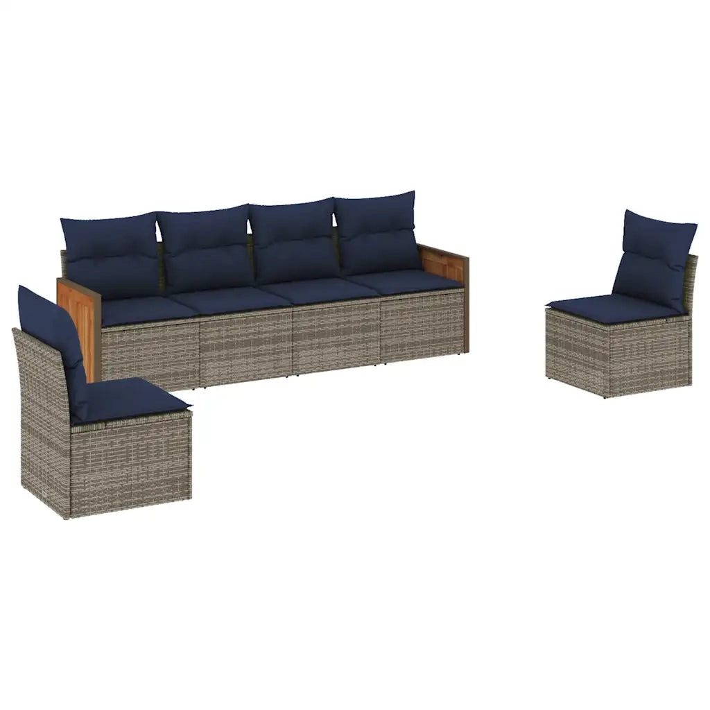 Set Divani da Giardino 6 pz con Cuscini Grigio in Polyrattan 3227545