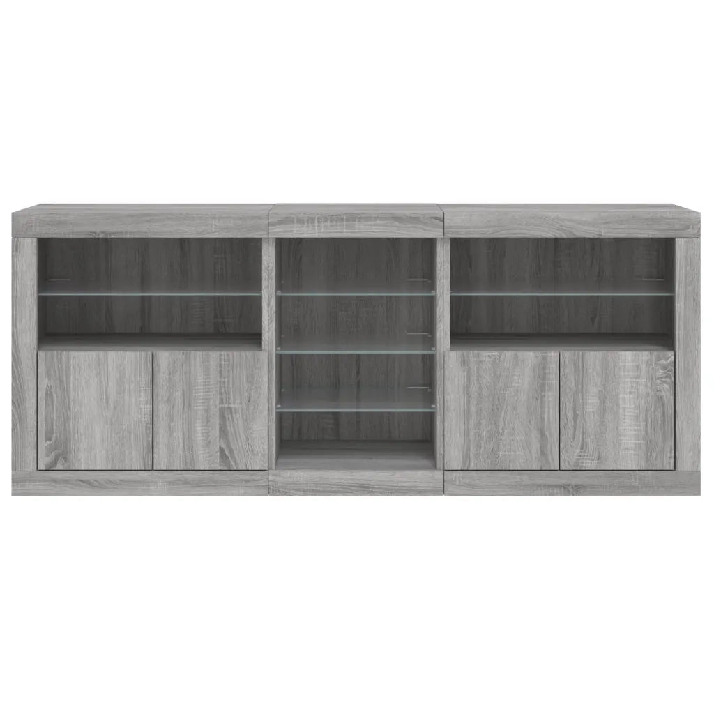Credenza | Madia | Buffet da pranzo | Armadio da pranzo con Luci LED Grigio Sonoma 181,5x37x67 cm