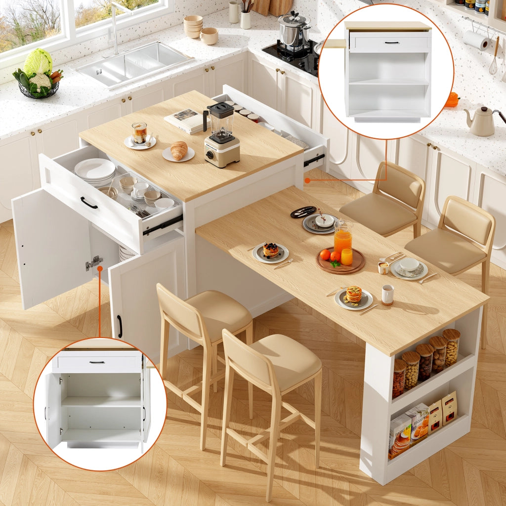 Tavolo da Pranzo Allungabile con Cassetti e Vani ¨C MINIMAL ¨C Bianco 133-202x70x93,5cm