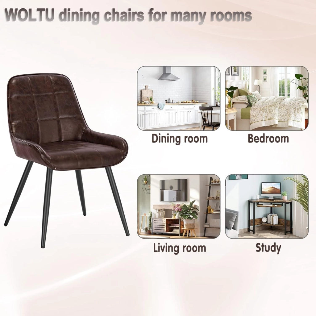 Set di 2 Sedie da Pranzo con Schienale Curvo, Sedie Ergonomiche in similpelle e Metallo, Poltroncina imbottita per Salotto, Ufficio, Camera da Letto, marrone scuro BH332dbr-2