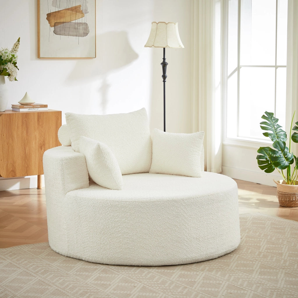 Poltrona in Ciniglia con Cuscino Schienale, senza Montaggio, per Soggiorno e Camera, Beige
