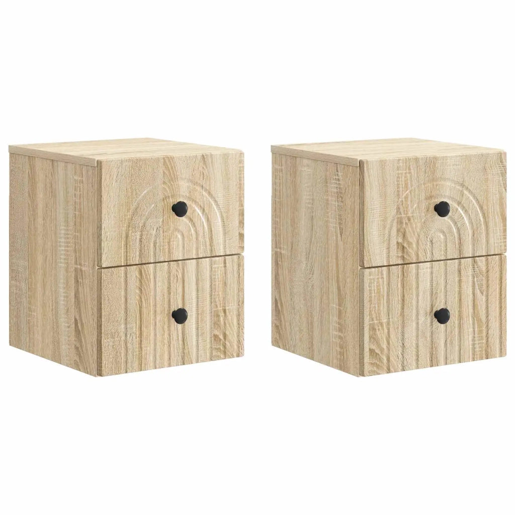 Set di 2 Comodini | Armadio da Notte | Mobiletto da notte a muro Rovere Sonoma 33 x 34,5 x 40 cm
