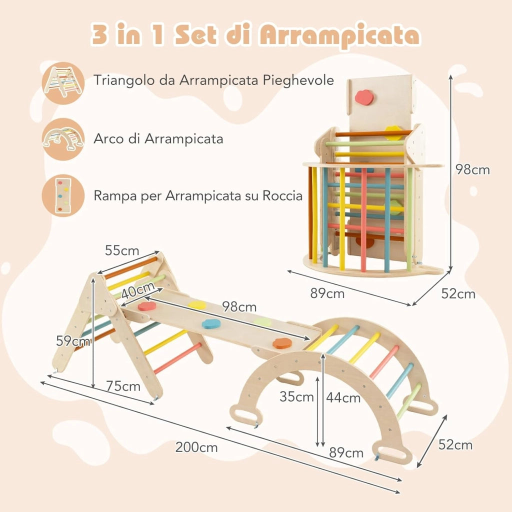 4 in 1 Set da Arrampicata per Bambini, Giocattoli da Arrampicata a Triangolo con Triangolo Arco e Salita, Ideale per Bambini 1 Anni + (Macaron)