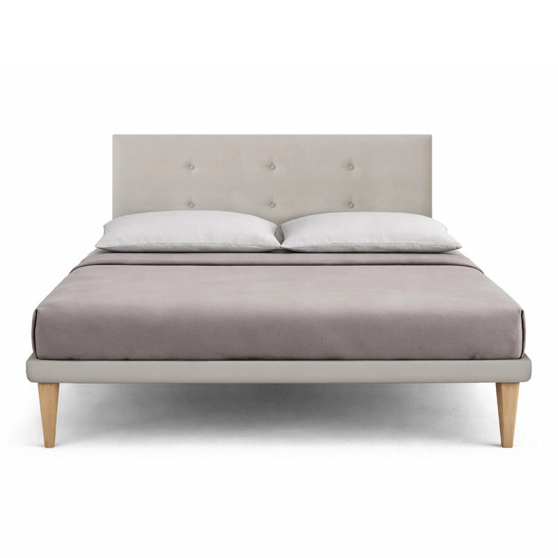 Letto imbottito Letto Matrimoniale alla Francese 140x200 cm Button - Similpelle,Tortora,Con rete