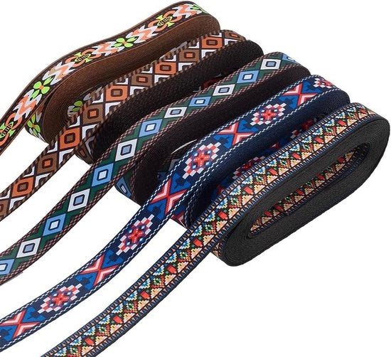 Lint di Jacquard - 15mm larghezza - Disegno floreale bordato - Motivo a riquadri - Decorazione boho con filo di cucito - Lint di cucitura - Cucire - Lint di cucitura - Decorazione artigianale per il fai da te - 5 stili