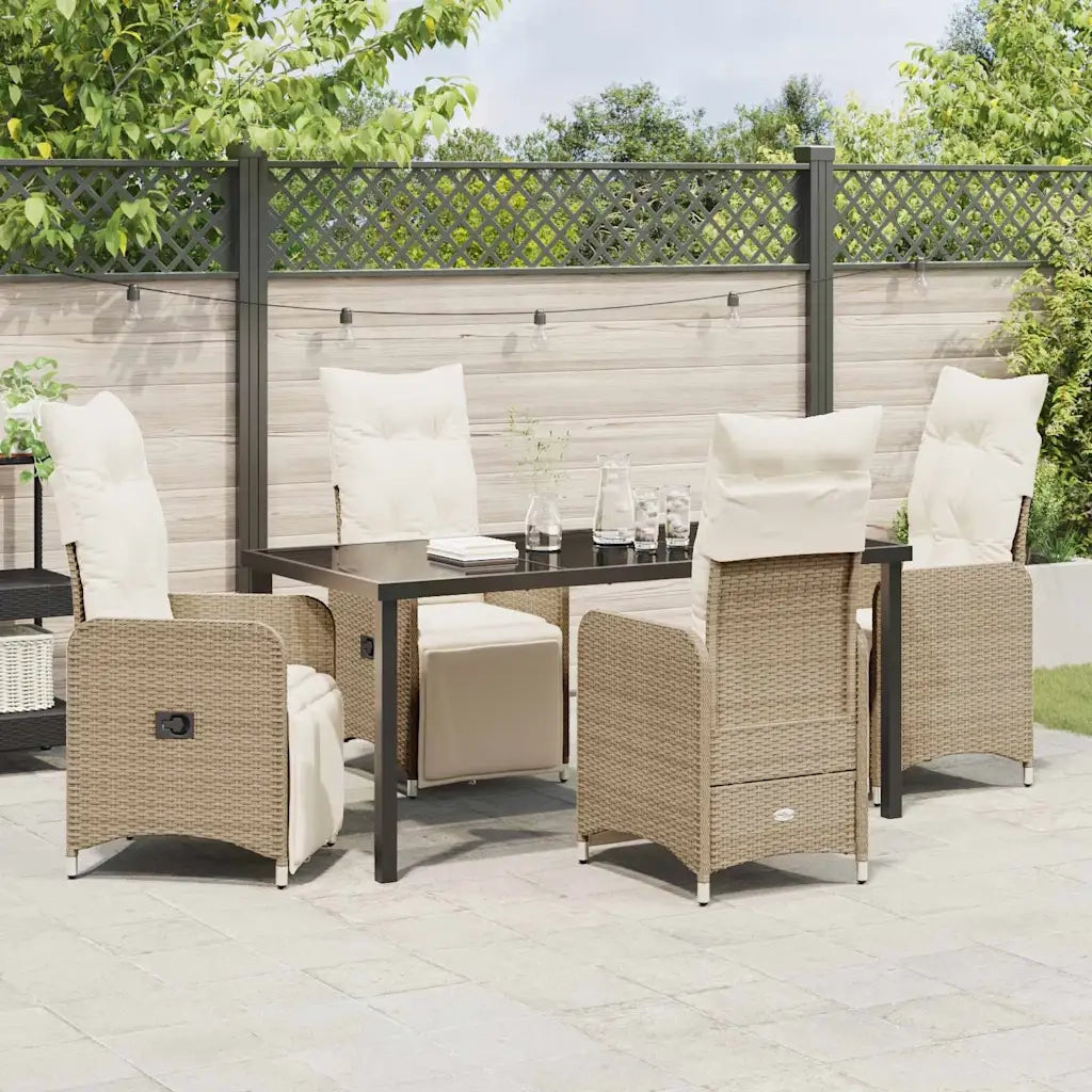 Set da Pranzo per Giardino con cuscino 5 pcs Beige polyrattan