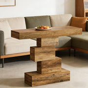 Consolle in legno con struttura geometrica e ripiani a gradini, per ingresso e soggiorno, 108 × 30 × 80 cm