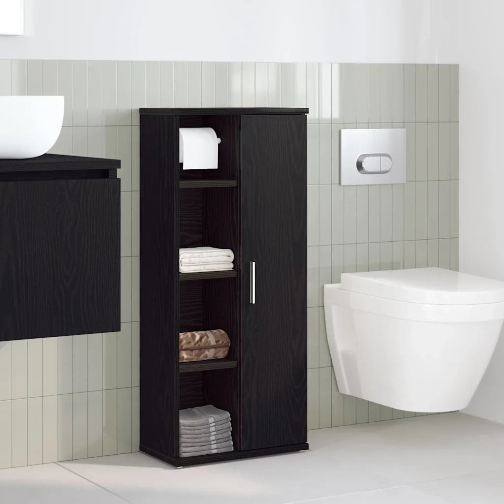 Mobile da Bagno con Portarotolo Nero 39x22x90 cm 858525