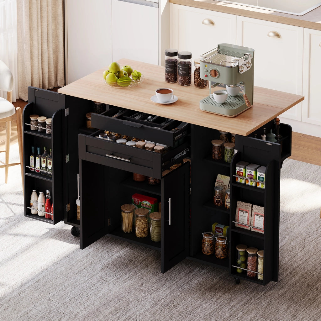 Carrello da Cucina con 4 Ante; 2 Cassetti; Ripiani Regolabili e Portasciugamani; 136 x 70 x 92 cm