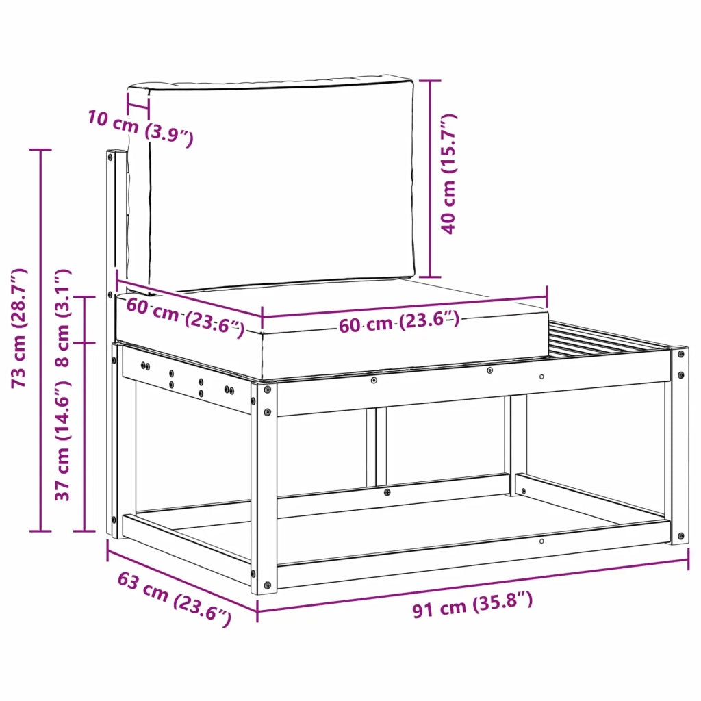 Divano da Esterno con cuscino-Divano da Giardino Naturale 91 x 63 x 73 cm 727431