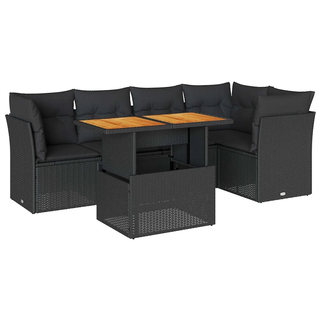 Set Divano da Giardino 6 pz con Cuscini Nero in Polyrattan