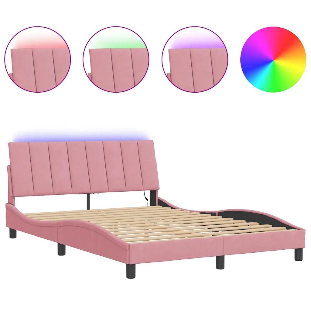 Giroletto con LED senza Materasso-Struttura Letto Hanko Rosa 140x190 cm in Velluto