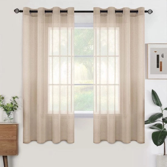 Set di tende di vetro di 2 pezzi - Translucido - Con anelli - 140x145 cm - Poliester - Semi-trasparente - Decorazione per finestre