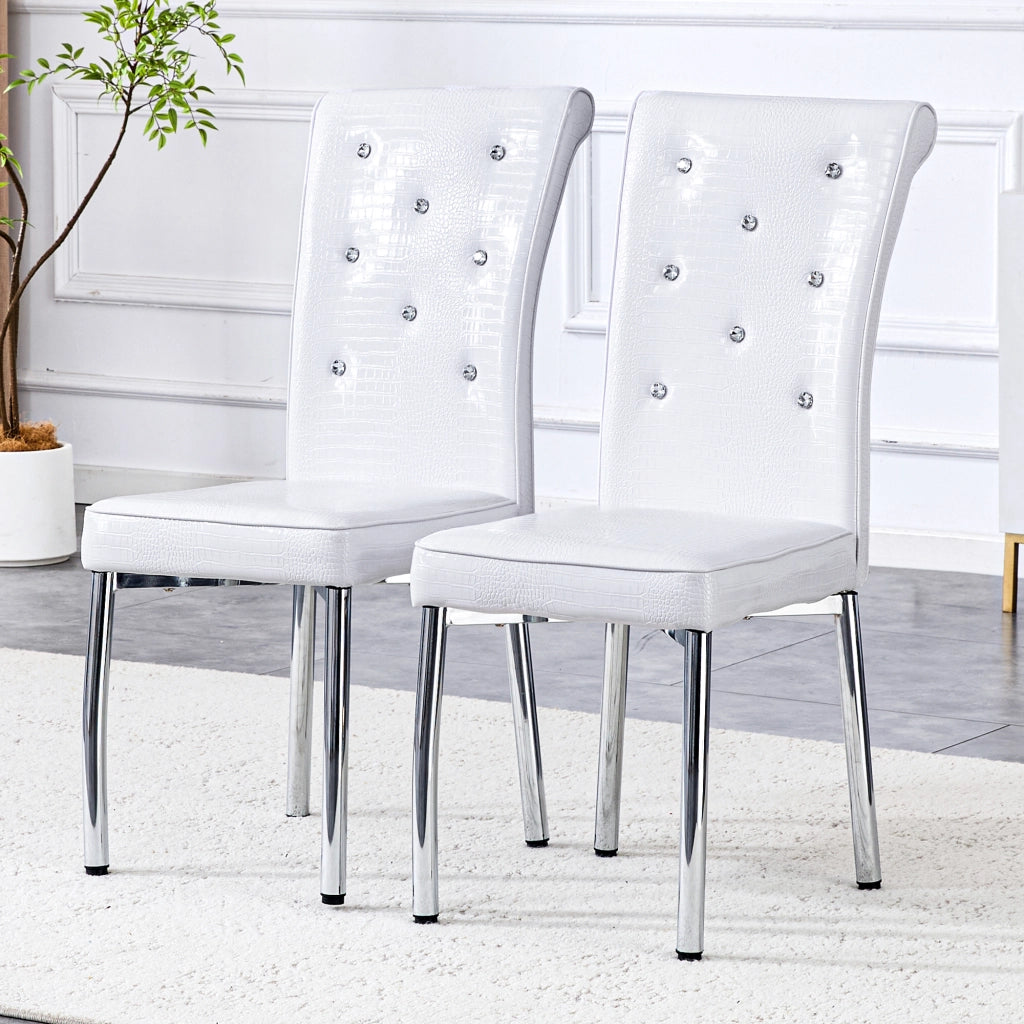 Sedia da Pranzo Set da 2 con Schienale Imbottito, Piedini Regolabili, Metallo e PVC Bianco