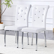Sedia da Pranzo Set da 2 con Schienale Imbottito, Piedini Regolabili, Metallo e PVC Bianco