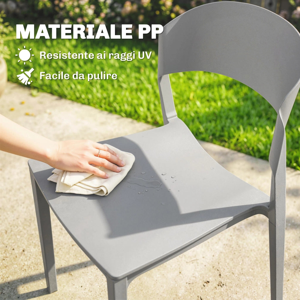 Set 4 Sedie da Giardino Impilabili Struttura in PP Grigio Chiaro
