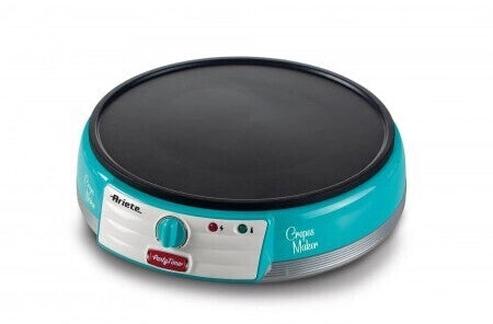 Ariete 202 crepes maker party time - piastra per crepes antiaderente - 2 spatole in legno - ricettario - 1000 w - celeste - ARI202