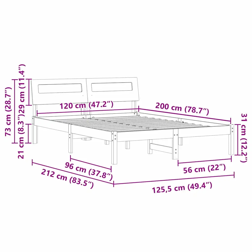 vidaXL Struttura del letto Marrone 120 x 200 cm Legno di pino massello