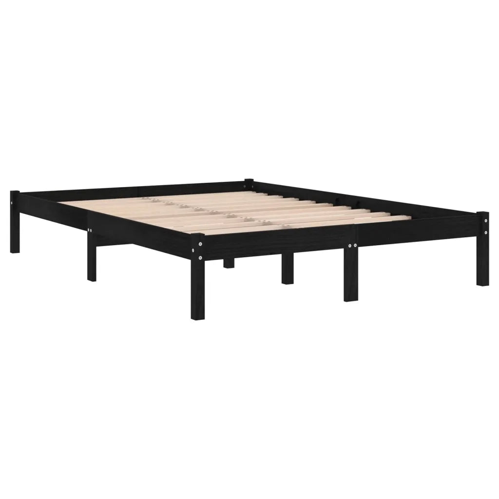 Giroletto-Struttura Letto Nero in Legno Massello di Pino 200x200 cm 408418