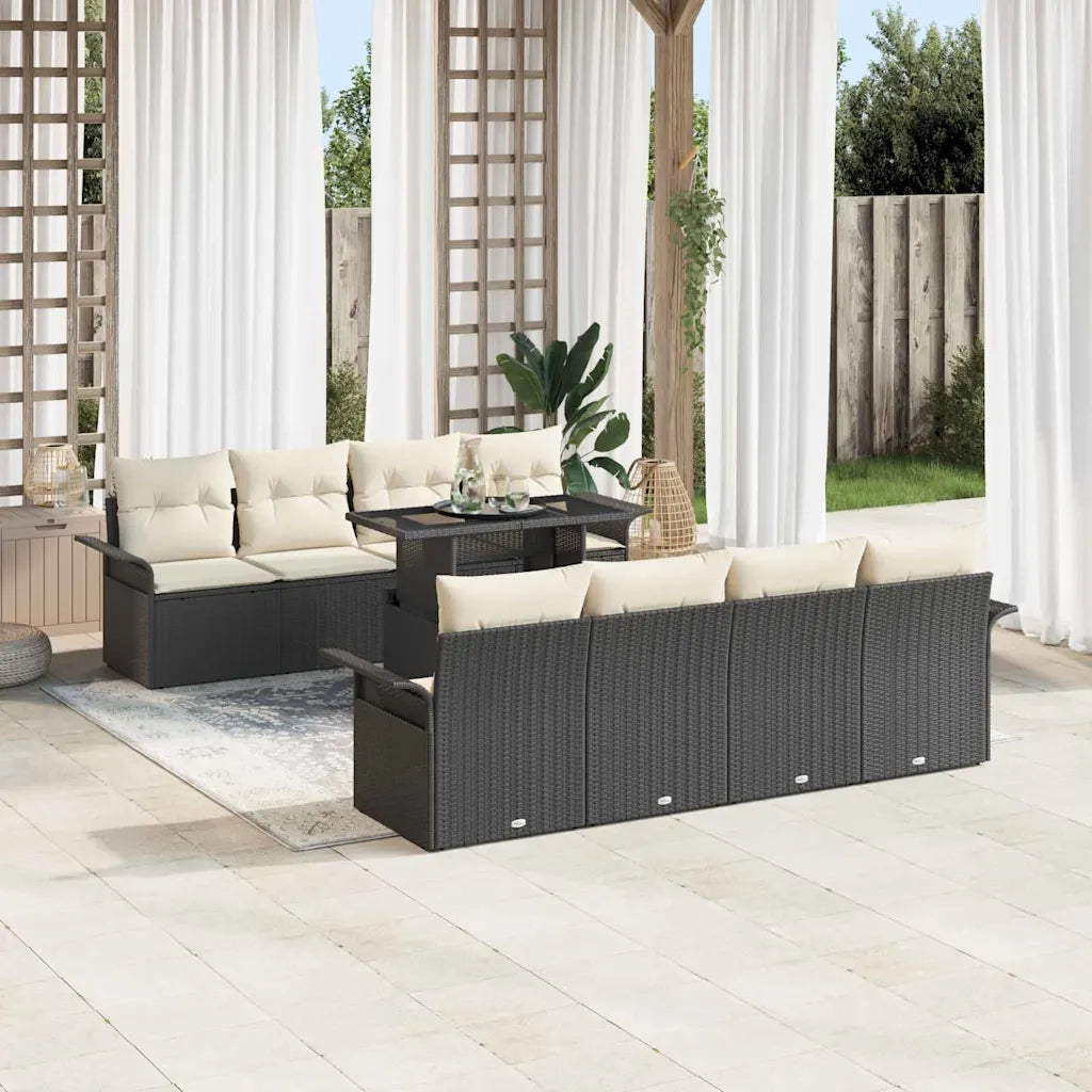 Set Divano da Giardino con cuscino 9 pcs Nero Poly Rattan 3356980