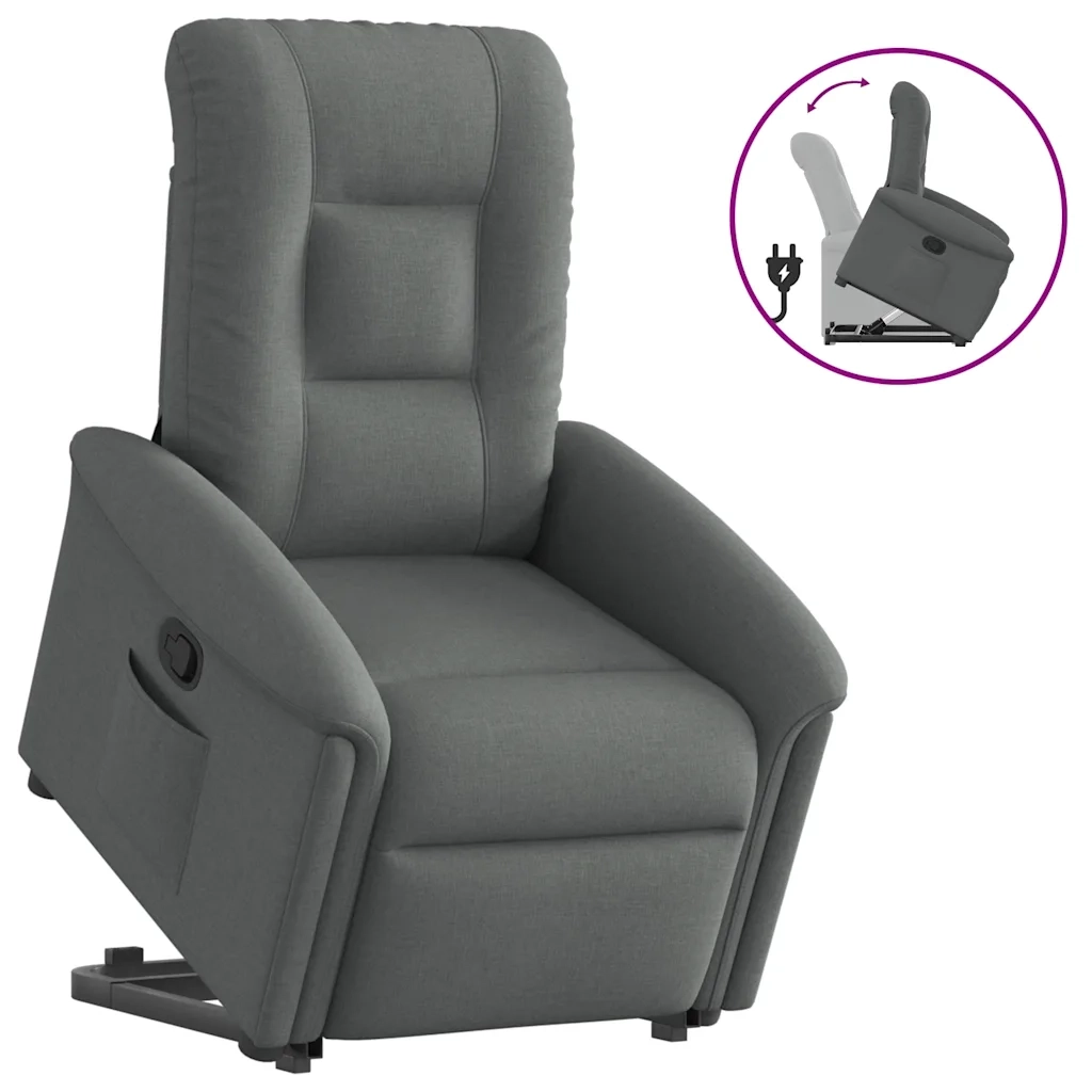 Poltrona | Sedia Relax Alzapersona Reclinabile Grigio Scuro in Tessuto