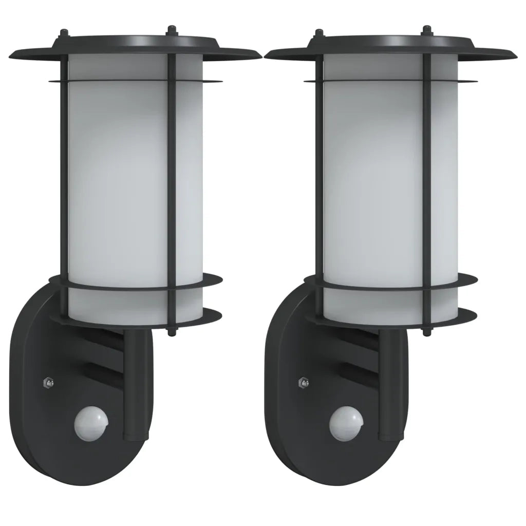 vidaXL Applique per Esterno con Sensore 2 pz Nere in Acciaio Inox
