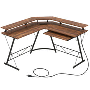 Scrivania angolare 130 x 130 x 86 cm con multipresa e piano scorrevole stile moderno legno ingegnerizzato marrone 20_0010895