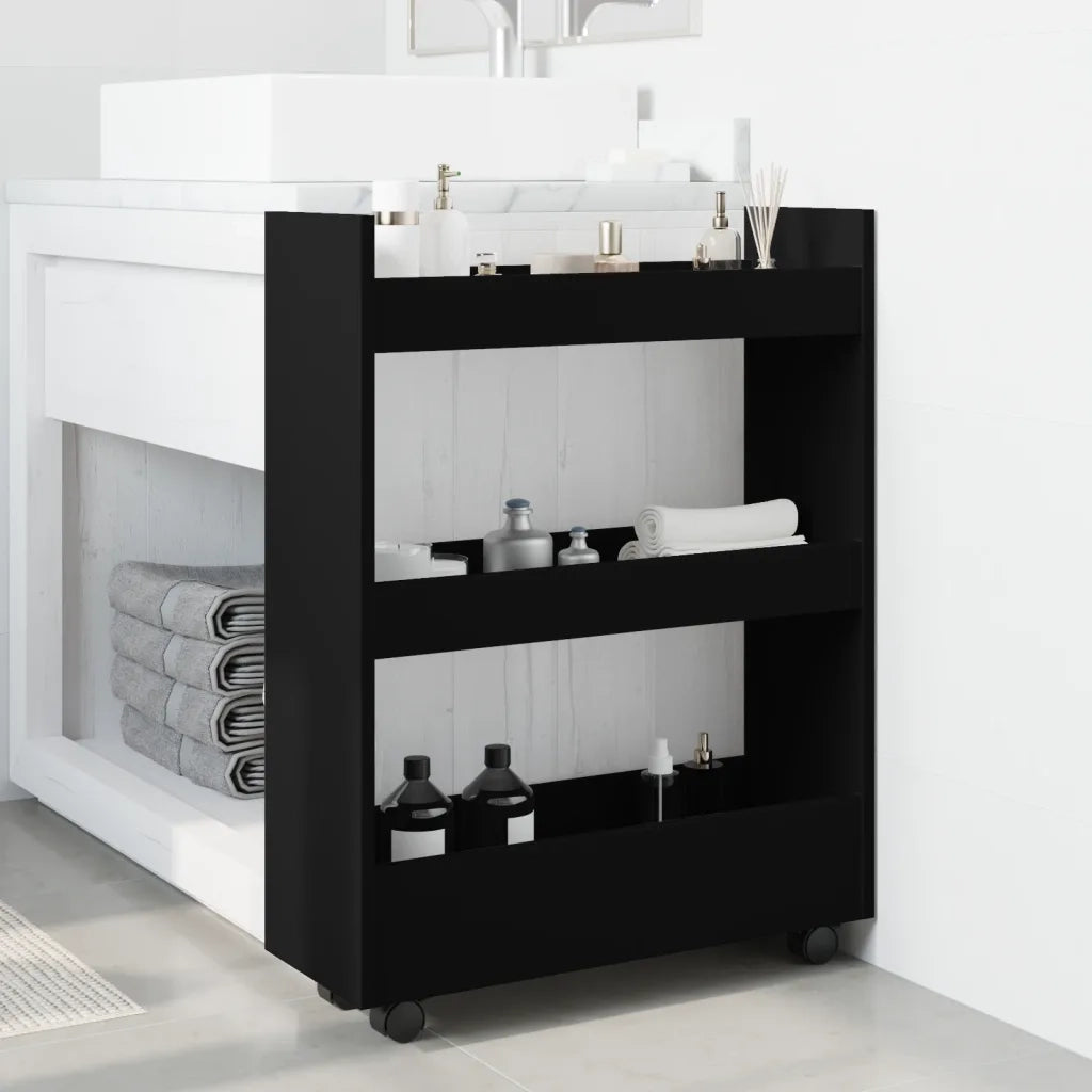Carrello Portaoggetti Stretto a 3 Livelli Nero in Truciolato 855251