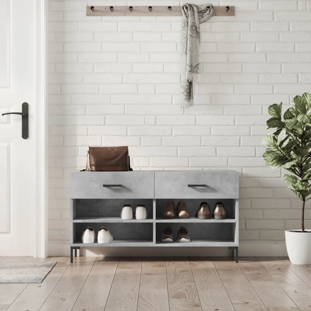 Panca Porta Scarpe-Sgabello-Panca Scarpiera Grigio Cemento 102x35x55cm Legno Multistrato 972346