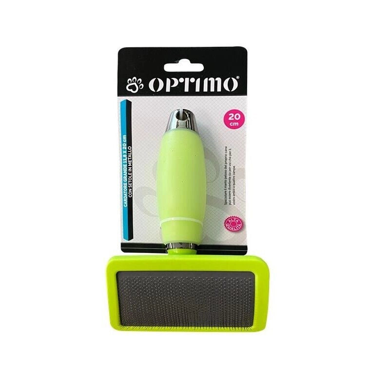 OPTIMO SPAZZOLA PER ANIMALI MANICO IN SILICONE E SETOLE IN METALLO VERDE 20 CM