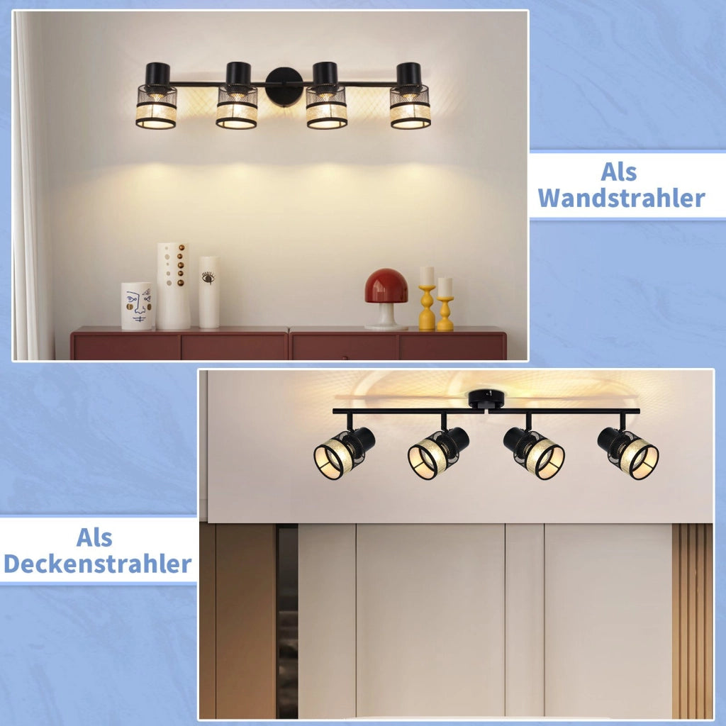 ZMH Lampada da soffitto plafoniera metallo E27 max 25W nero retrò orientabile 330° per soggiorno