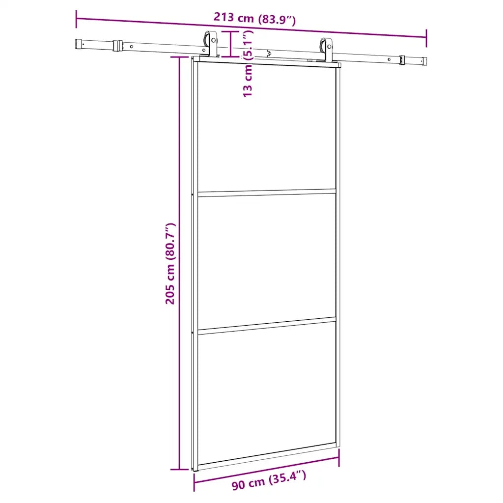 Porta Scorrevole con Ferramenta Nera 90x205 cm in Vetro ESG 3375922