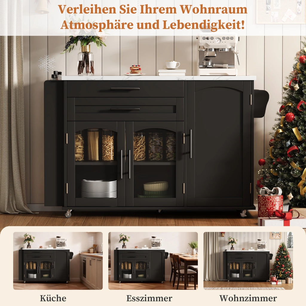 CARRELLO DA CUCINA con piano ribaltabile 120 x 45 (70) x 90 cm MDF nero
