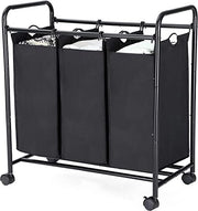 Asciugatrice a secco - contenitore per la lavanderia - con 3 tasche rimovibili in tessuto - lavanderia su ruote - 3 x 44 litri