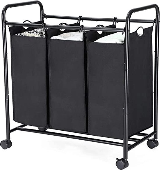 Asciugatrice a secco - contenitore per la lavanderia - con 3 tasche rimovibili in tessuto - lavanderia su ruote - 3 x 44 litri