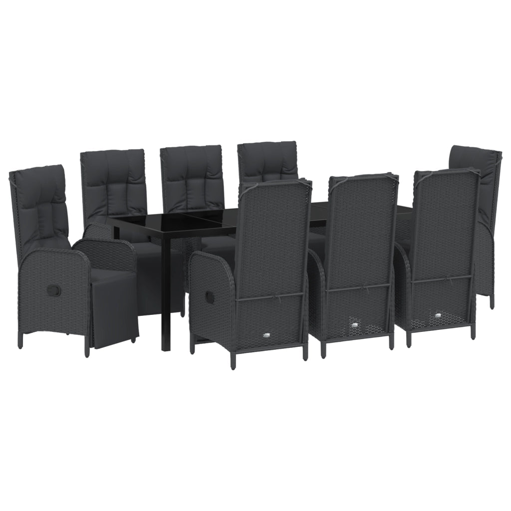 Set da pranzo da giardino 9 pezzi con cuscini neri in polyrattan