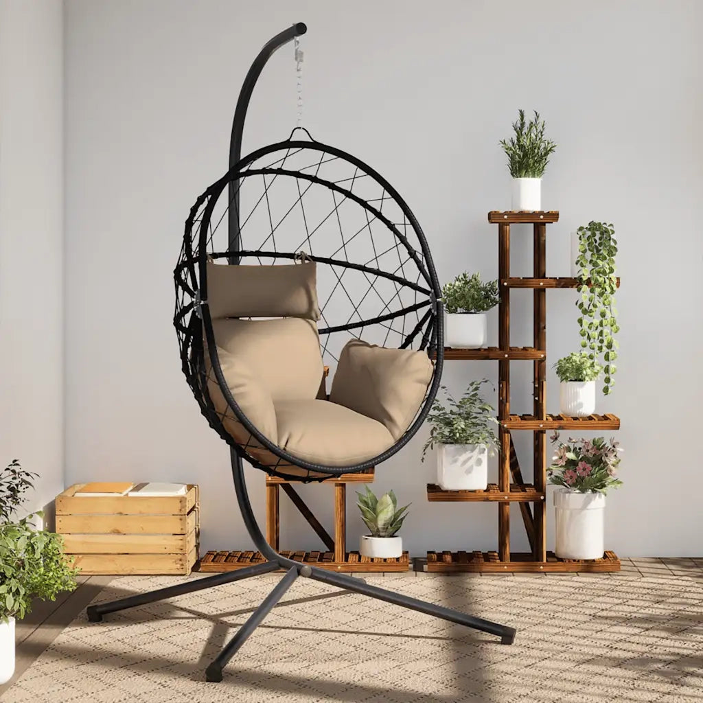 Sedia a Uovo Sospesa con Supporto Tortora Polyrattan e Acciaio CFW6798328