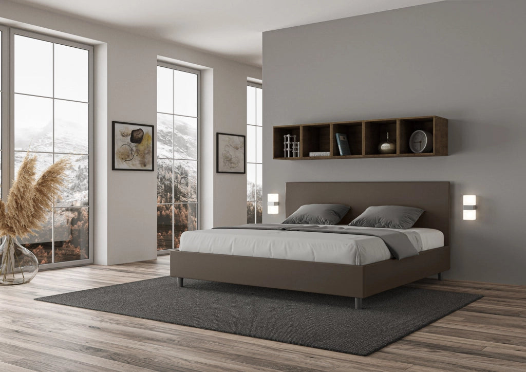 Letto Matrimoniale Large 180x210 cm con Rete e Contenitore Adele Cappuccino