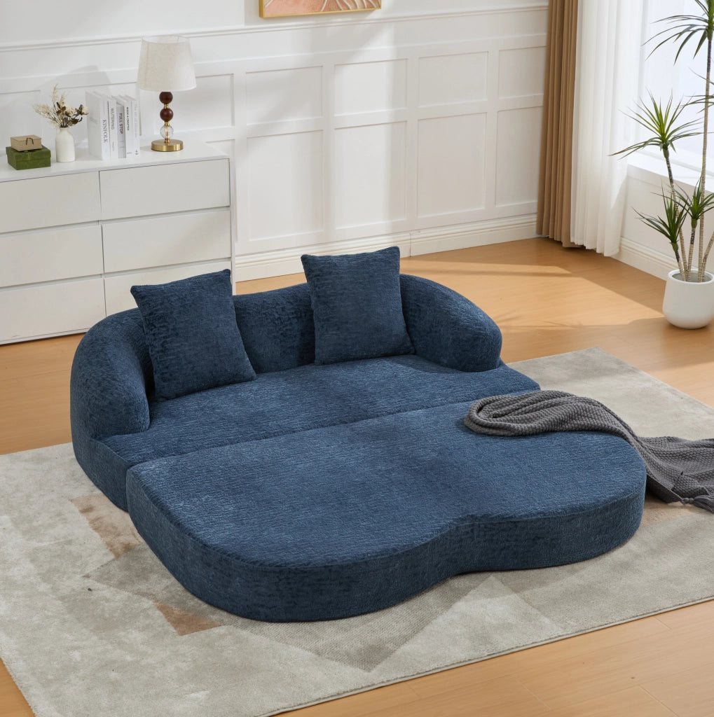 Divano letto pieghevole 2 posti 157x84x65 cm in chenille blu navy