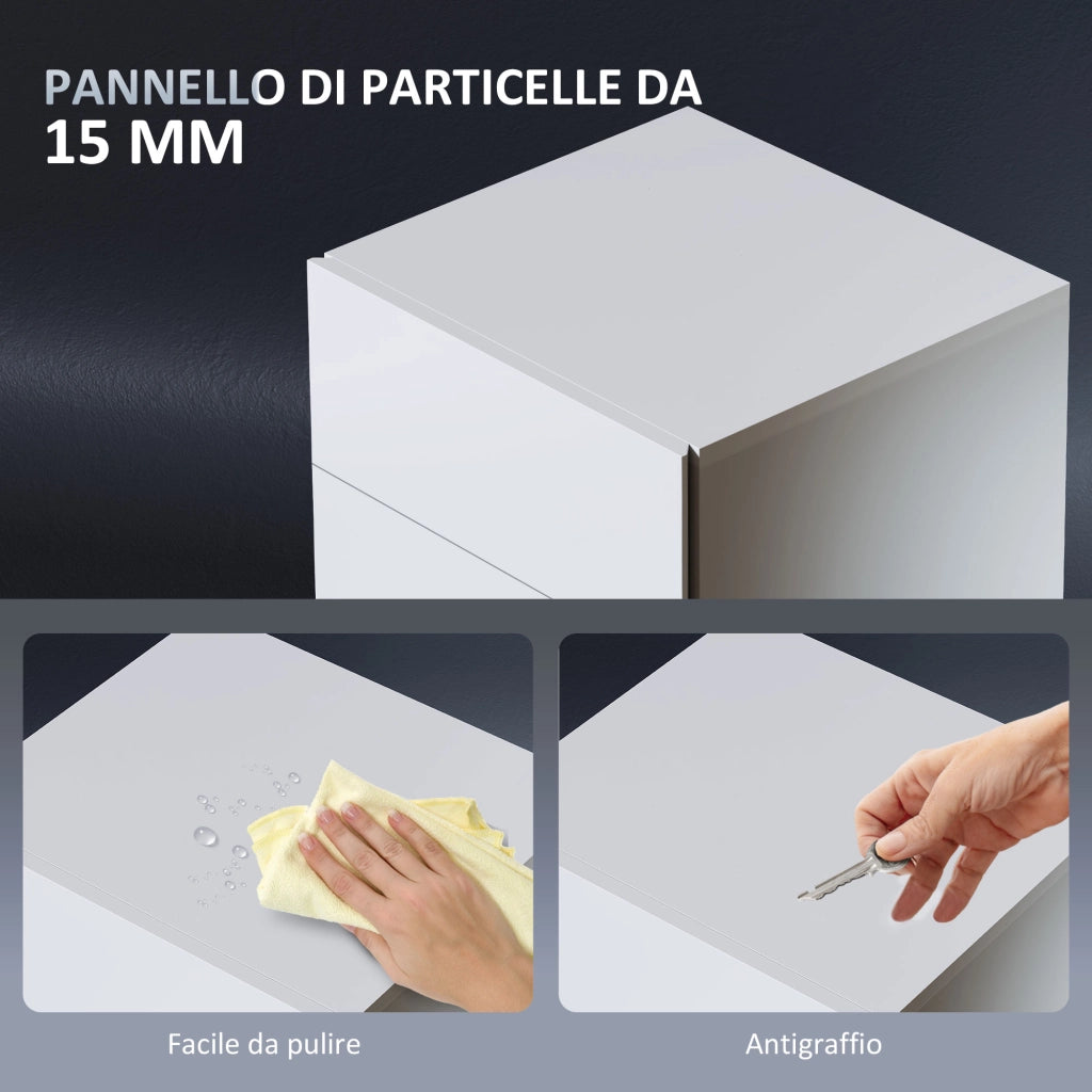 Comodino Moderno a 3 Cassetti con Luce LED 40x35x60 cm Regolabile con Telecomando in Truciolato Bianco Lucido