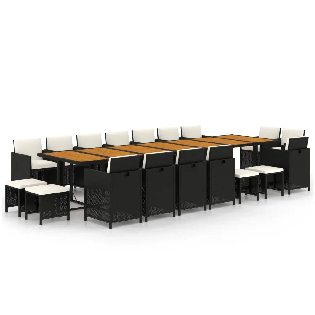 Set da Pranzo da Giardino 19 pz con Cuscini in Polyrattan Nero 3095657