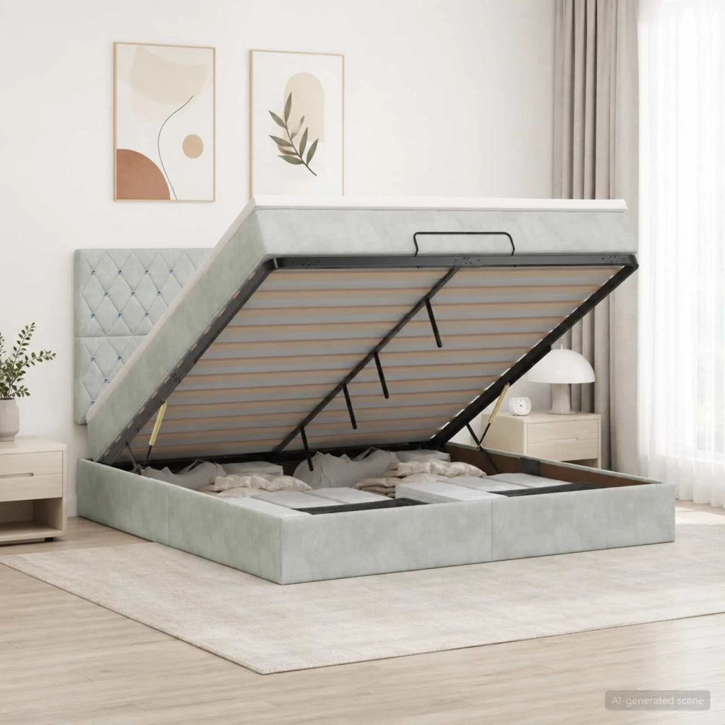 Letto Ottomano con Materasso e LED Grigio Chiaro 180 x 200 cm 3458247