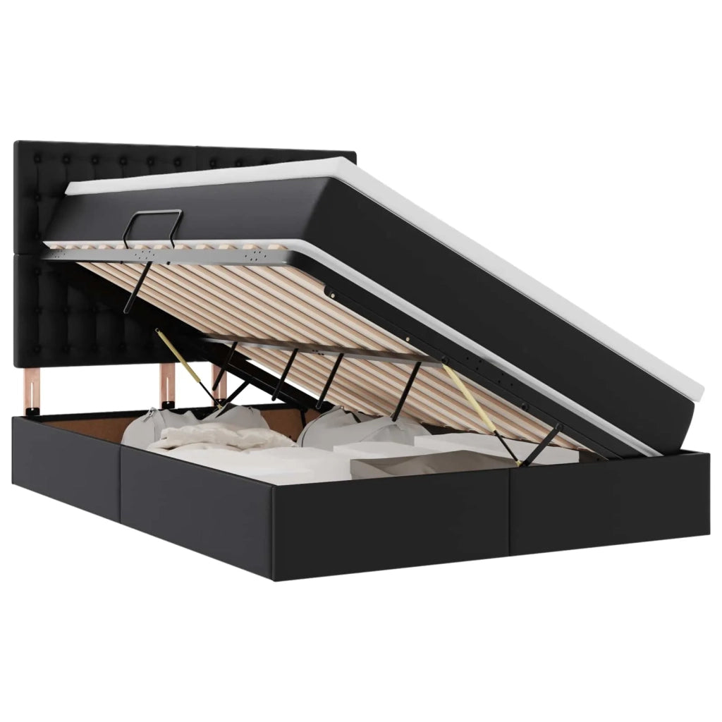 Letto con contenitore e LED Nero 140 x 200 cm Pelle Sintetica