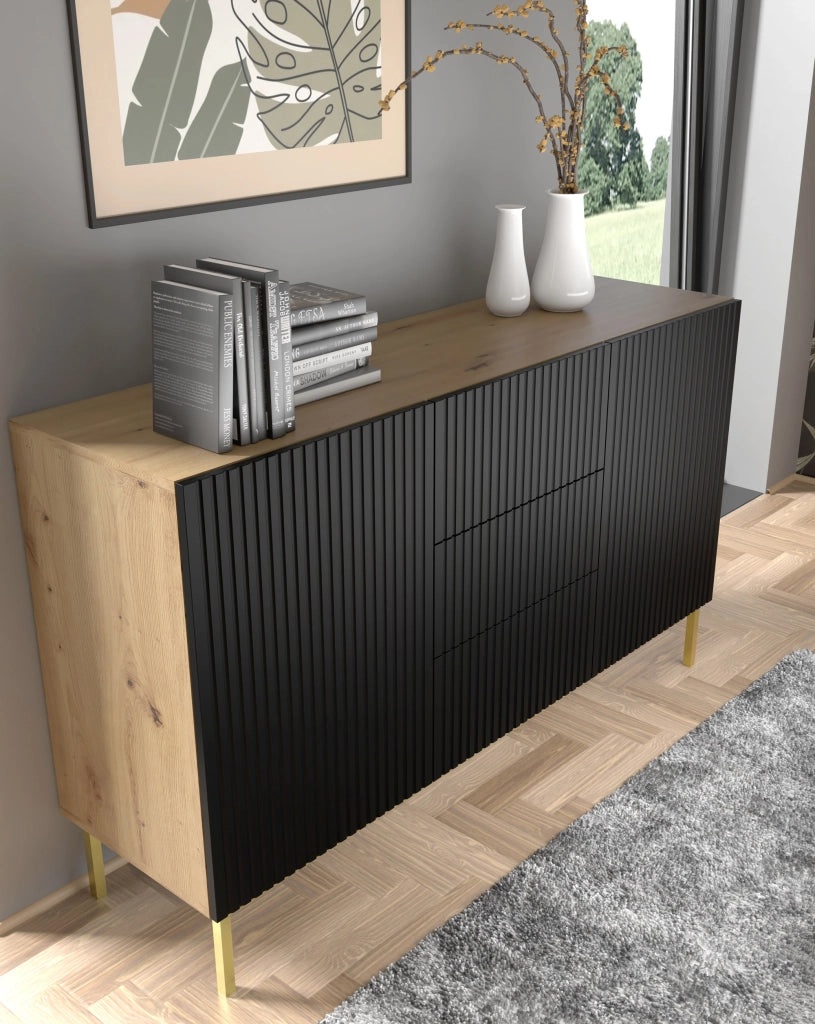 MOBILE RAVENNA B MOBILE IN MDF RIVESTITO IN LEGNO 2D3S 150 ROVERE ARTIGIANALE NERO OPACO GAMBE NERE