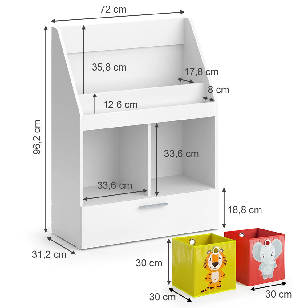 Vicco Libreria bambini Bianco 31.2 x 96.2 cm con cassetto e 2 scatole pieghevoli opt.5