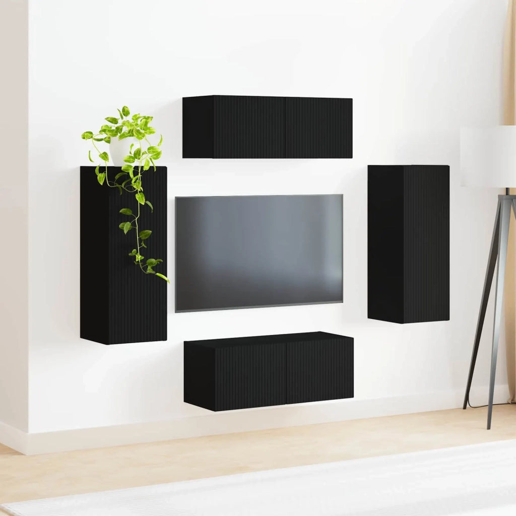 Set di Mobiletto da TV a Parete 4 pcs Nero Legno multistrato 3408917