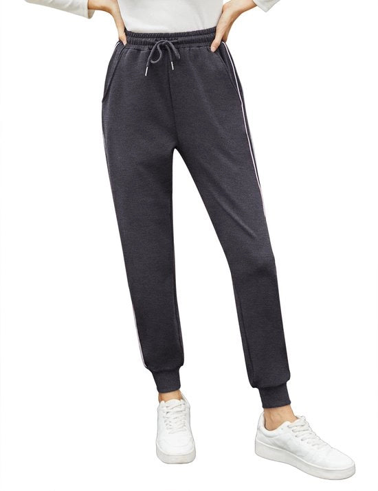 Abbigliamento per jogging da donna - tessuto ad alta respirazione cotone/polyester - taglia sottile - cintura regolabile - tasche laterali profonde - materiale impermeabile - pantalone sportivo