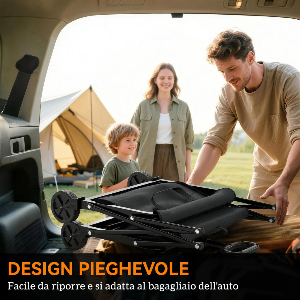 Carrello da Giardino 80L Pieghevole con Maniglia Regolabile, in Metallo e Tessuto Oxford, 78x47.5x92 cm, Nero