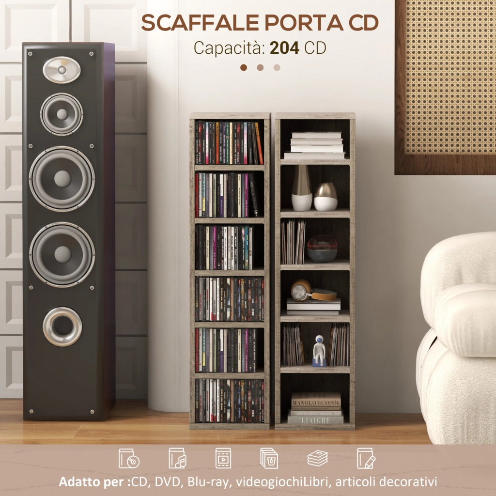 Scaffale Porta CD con Mensole Regolabili ¨C Zephmum ¨C Grigio 21x22.5x88.5 cm